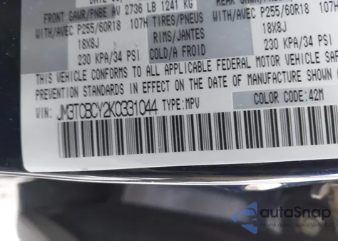 2019 Mazda Cx-9 Touring z USA, uszkodzony, nr VIN JM3TCBCY2K0331044